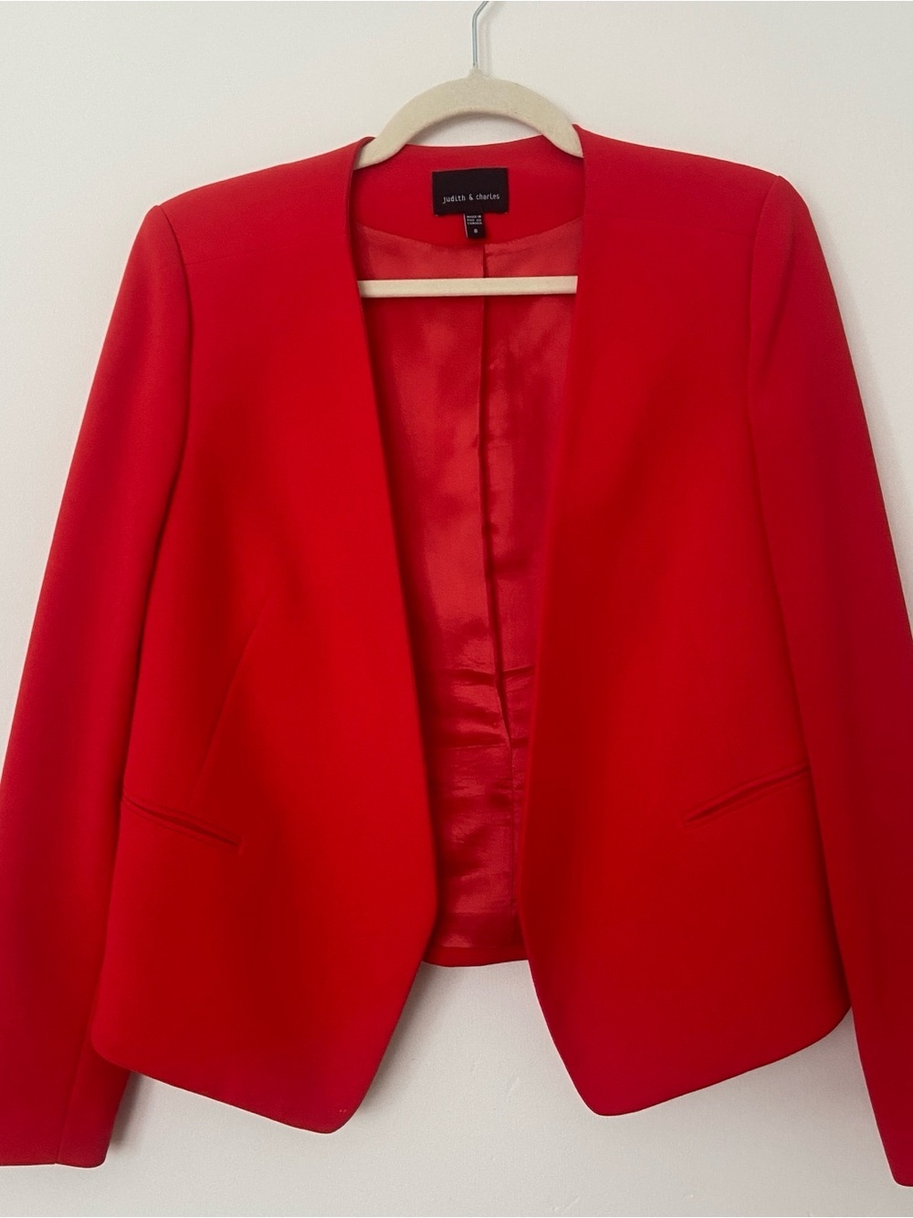 Judith and Charles Red Open Front Tailored Blazer size 8 - Picture 3 of 11